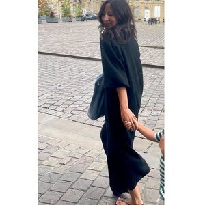 Collared black muslin dress